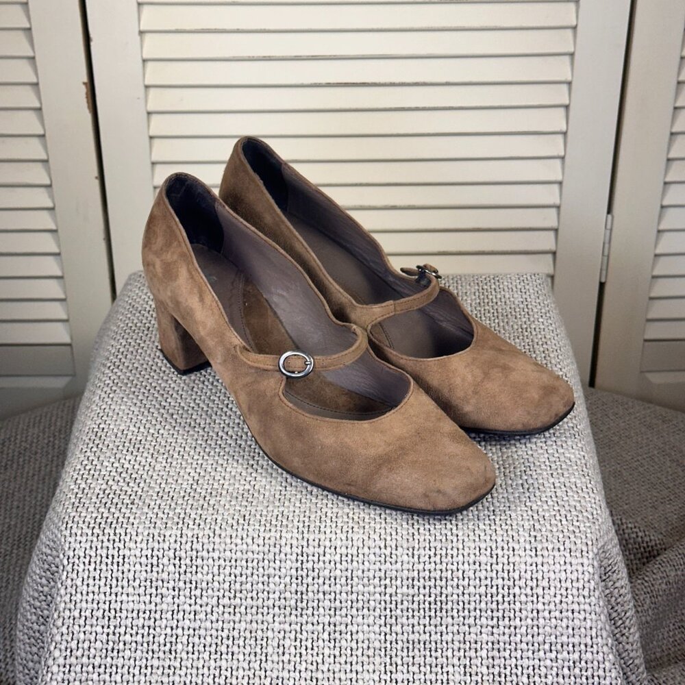 BARILLA BOUTIQUE Rome Italian Soft Suede Leather Brown Mary Jane Heels Size 9.5